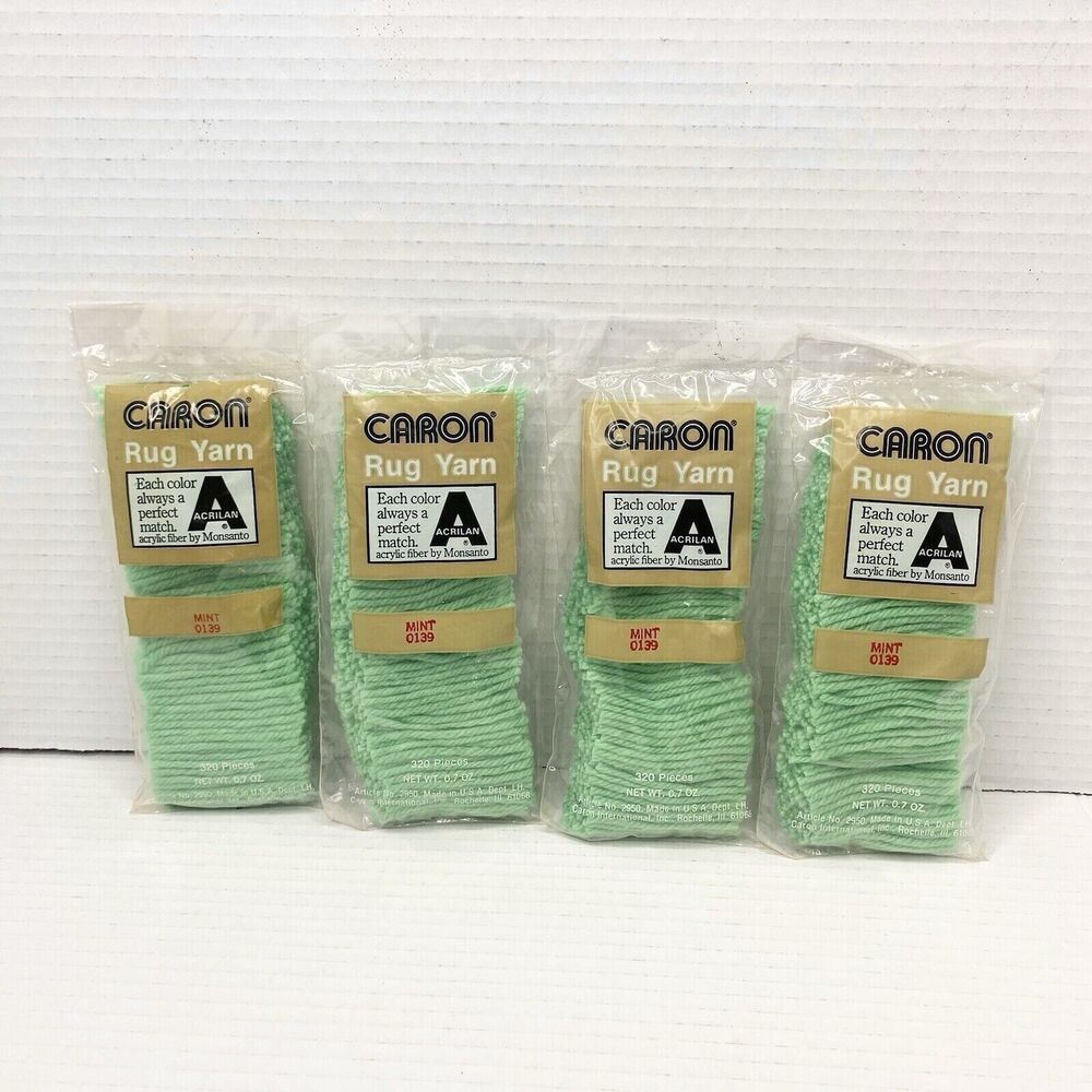 Vtg Lot 4 Caron Rug Yarn Pre-Cut Latch Hook Mint Green Easy Care Acrylic Fiber